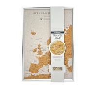 Splosh Bacheca con mappa dei viaggi dell'Europa, in sughero bianco con cornice argentata, XL, con cornice, lista dei secchi con 100 puntine per segnare la scrivania delle avventure passate e future