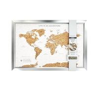 Splosh Framed World Travel Map with Pins - White Cork World Map with Silver Frame Push Pin Travel Map Wall Art Pin Board Travel Tracker Past & Future Adventures Gift for Men & Women (55 x 37 cm)