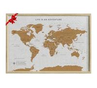 Splosh Mappa da Viaggio - Bacheca Mappa del Mondo da Scrivania con Puntine in Cornice di Legno Bianco Bacheca in Sughero Mappa del Mondo con 100 Puntine in 2 Colori per Segnare le Tue Avventure