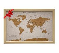 Splosh Mappa di viaggio incorniciata - Piccola bacheca in legno bianca con 100 perni. Tavola in sughero. Mappa del mondo in legno, mappa del mondo in sughero, regalo di viaggio in legno di sughero