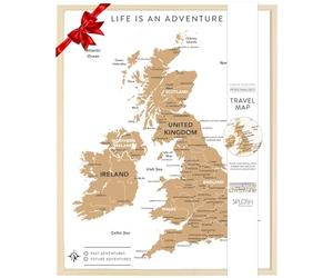 Splosh Travel Map - Bacheca con mappa del Regno Unito in bianco, cornice in legno, bacheca da viaggio con 100 spilli in 2 colori per personalizzare e segnare le tue avventure passate e future, mappa