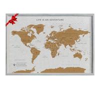 Splosh Travel Map - Bacheca XL da scrivania con mappa del mondo, cornice in legno, bacheca in sughero con 100 perni in 2 colori per segnare le tue avventure passate e future, mappe del mondo