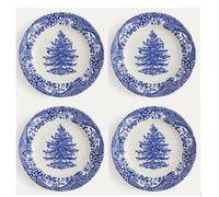 Spode Blue Italian Christmas Tree - Set di 4 piatti da insalata, 19 cm, colore: Blu e Bianco