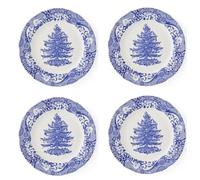 Spode Blue Italian Christmas Tree - Set di 4 piatti piani da 27 cm, colore: Blu e Bianco