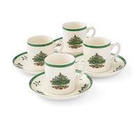 Spode Christmas Tree - Set di 4 tazze da caffè con piattino, 85 ml, in terracotta fine per espresso, regalo di festa e decorazioni natalizie, lavabili in lavastoviglie e forno a microonde