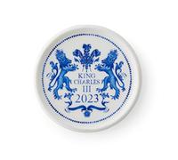 Spode King Charles III Coronation - Sottobicchiere rotondo singolo da 10 cm, motivo blu e bianco, realizzato nel Regno Unito