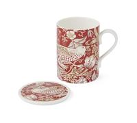 Spode Morris & Co - Set tazza e sottobicchiere, 0,34 l, motivo: ladro di fragole, rosso indiano