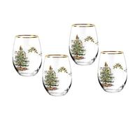 Spode Set di 4 bicchieri da vino senza stelo con albero di Natale, 538,6 g, bicchieri di ispirazione vintage con un accogliente fascino stagionale, ideali per vin brulè durante riunioni festive e