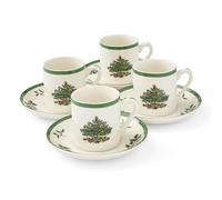 Spode - Set di 4 tazzine da caffè con piattino, motivo: albero di Natale