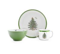 Spode Set di stoviglie in melamina con albero di Natale, 3 pezzi, piatto da 20,3 cm, ciotola da 12,7 cm, tazza da 283,5 g, collezione festiva e durevole per bambini, stoviglie natalizie con motivo
