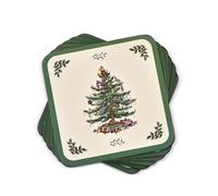 Portmeirion Spode Sottobicchieri con Copertina Rigida per Albero di Natale, Set di 6 (Verde, 4" x 4")