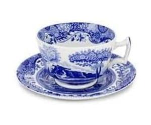 Spode - Tazza da Colazione con piattino, Colore: Blu