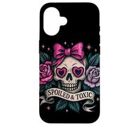 Spoiled and Toxic Cute Skull Bow Roses Retro Edgy Estetica Custodia per iPhone 16
