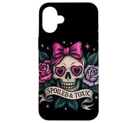 Spoiled and Toxic Cute Skull Bow Roses Retro Edgy Estetica Custodia per iPhone 16 Plus