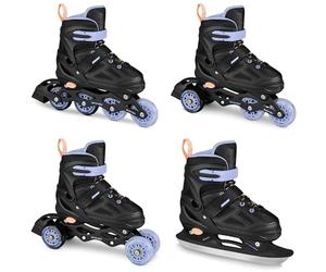 SPOKEY QUATTRO Set 4 in 1 pattini in linea/pattini a rotella/triskates/pattini regolabili | per bambini e ragazzi | pattini in linea convertibili in pattini a rotelle | Taglie: 30-33, 34-37, 38-41