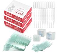 SPOKKI 150 supporti per microscopio prepuliti da 76 x 25 mm e 200 bicchieri per microscopio da 20 x 20 mm con 10 contagocce bordi opachi per microscopio per laboratorio, biologia, scienza e studio