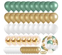 SPOKKI 80 Pezzi Palloncini Verde Salvia, Oro, Bianchi e Dorati - Coriandoli Metallizzati in Lattice per Compleanno, Matrimonio, Baby Shower