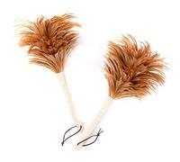 Spolverino classico con piume di gallo da 15 cm, morbido naturale con manico in legno, riutilizzabile, lavabile per la pulizia di casa e auto, ufficio, confezione da 2