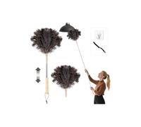 Spolverino con piume di struzzo, spolverino telescopico, lavabile, estensibile fino a 125 cm, per coperte e superfici delicate, rimozione senza graffi, manico in bambù, con testa a molla sostituibile