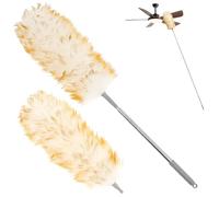 Spolverino in lana d'agnello, con 2 testine intercambiabili in microfibra, rimovibile, lunghezza retrattile da 41 a 210 cm, set per la pulizia del soffitto per ventilatori a soffitto alti, interni e