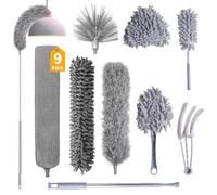 Spolverino per Polvere Set 9 Pezzi, WDAFLG Togli Ragnatele Allungabile 42-250 cm, Spolverino Telescopico Sfoderabile e Lavabile, per Pulire Polvere, Soffitti, Tapparelle, Ragnatele