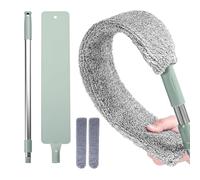 Spolverino Retrattile for la Pulizia delle Fessure, spolverino Piatto for sotto Gli elettrodomestici, Bacchetta spolverante Lavabile e Riutilizzabile con 2 Panni in Microfibra, Manico Lungo(1 Set)
