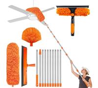 Spolverino telescopico asta da 4,3 m, scopa per ragnatela con manico telescopico, spolverino lungo allungabile da 43 cm a 430 cm, pulitore antipolvere e lavavetri 2 in 1 per sotto divano, finestre