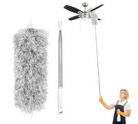 Spolverino telescopico lavabile, in microfibra fino a, in microfibra, con asta telescopica in acciaio inox, per soffitto, ventilatore a soffitto, per ragnatela, scopa angolare, colore grigio, 280 cm