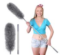 Spolverino telescopico lavabile, in microfibra, in acciaio inox, asta telescopica e scopa angolare pieghevole, lavabile, piumino lungo, allungabile, extra lungo, fino a 254 cm, per ragnatele