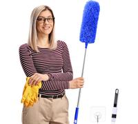 Spolverino telescopico lavabile, spazzola per la polvere allungabile fino a 2,45 m, con asta telescopica e pieghevole, blu, 5 pezzi