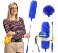 Spolverino telescopico lavabile, spazzola per polvere allungabile fino a 2,45 m, con asta telescopica e pieghevole, blu, 5 pezzi
