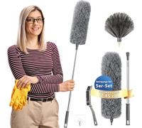 Spolverino telescopico lavabile, spazzola per polvere allungabile fino a 2,45 m, con asta telescopica e pieghevole, colore grigio, 5 pezzi