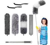 Spolverino telescopico lavabile, spolverino lungo allungabile fino a 254 cm, lavabile in microfibra, per la pulizia sotto il divano, ragnatele, ragnatele, 7 pezzi