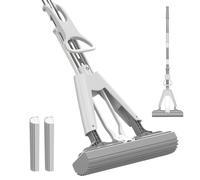 Sponge Roller Mop - Self-Ssqueeze Cleaning Tool, Super Assorbente Self-Squeeze Mop with 2 Heads, Wet and Dry Cleaning | Folding Hands-Free Sponge Mops for Floor, Tile, Marble, Home, Kitchen, Bathroom