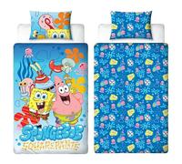 Spongebob Copripiumino Singolo Ufficiale | Biancheria da letto reversibile a 2 lati con federa coordinata | Design quadrato con Spongebob, Patrick, Squidward, Mr Krabs