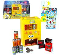 Spongebob - Set da gioco con distributore automatico - Bundle con giocattolo finto con monete e accessori per bevande e adesivi, altro ancora | Spongebob giocattolo distributore automatico