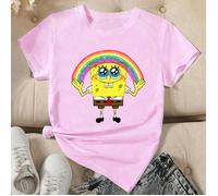 SpongeBob SquarePants arcobaleno Infanzia felice da indossare su SpongeBob che tiene un arcobaleno, carino da far bollire Cotone certificato, morbido e vicino alla pelle ~ anime periferico co-branded