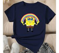 SpongeBob SquarePants arcobaleno Infanzia felice da indossare su SpongeBob che tiene un arcobaleno, carino da far bollire Cotone certificato, morbido e vicino alla pelle ~ anime periferico co-branded