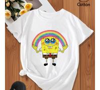 SpongeBob SquarePants arcobaleno Infanzia felice da indossare su SpongeBob che tiene un arcobaleno, carino da far bollire Cotone certificato, morbido e vicino alla pelle ~ anime periferico co-branded 