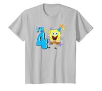 Spongebob Squarepants Birthday Hat, I'm 4 Maglietta, Bambini, Argento, 10 Anni