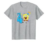 Spongebob Squarepants Birthday Hat, I'm 4 Maglietta, Bambini, Grigio Melange, 8 Anni