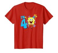 Spongebob Squarepants Birthday Hat, I'm 4 Maglietta, Bambini, Rosso, 3 Anni