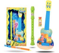 SpongeBob SquarePants Chitarra giocattolo per bambini, 3 pezzi, ukulele, registratore e fischietto scorrevole, ukulele da 40,6 cm per bambini, flauto musicale, set di giocattoli e segnalibro per