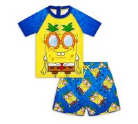 SPONGEBOB SQUAREPANTS Costume da bagno per bambini, 2 pezzi, rash vest e pantaloncini, costume da bagno per bambini con cerniera posteriore, abbigliamento da spiaggia per le vacanze, età 4-12 anni