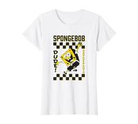 Spongebob Squarepants Dude! Checker Pattern Vintage Poster Maglietta, Donna, Bianco, XXL