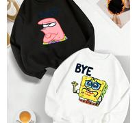 "SpongeBob SquarePants Funny CP Set due pezzi Felpa casual ampia con scollo rotondo bianco e nero | Rifiuta + Bye Bye Indossalo sul tuo corpo ♂️ Anima del design: "Faccina cinica di rifiuto" abbinata 