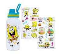 SpongeBob SquarePants Happy Laugh Flowers - Borraccia con beccuccio girevole e set di adesivi, brocca sportiva in plastica senza BPA