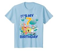 Spongebob Squarepants It's My 7th Birthday Group Shot Maglietta, Bambini, Celeste, 10 Anni
