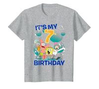 Spongebob Squarepants It's My 7th Birthday Group Shot Maglietta, Bambini, Grigio Melange, 10 Anni