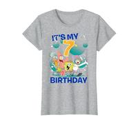Spongebob Squarepants It's My 7th Birthday Group Shot Maglietta, Donna, Grigio Melange, M